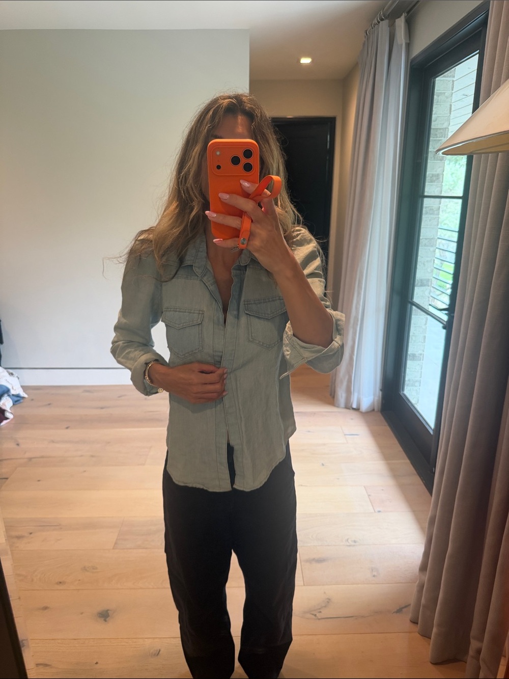 A.L.C. Light Wash Chambray Button-Up Shirt - Light Blue